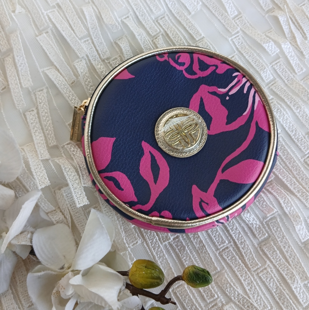 Lilly Pulitzer Navy and Pink Round Pouch